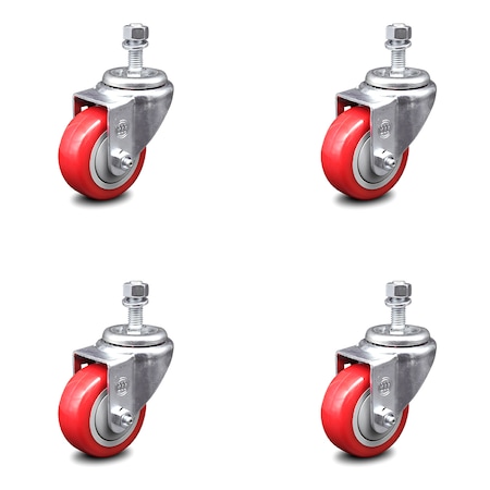 Service Caster 3.5 Inch Red Polyurethane Wheel Swivel 1/2 Inch Threaded Stem Caster Set SCC SCC-TS20S3514-PPUB-RED-121315-4